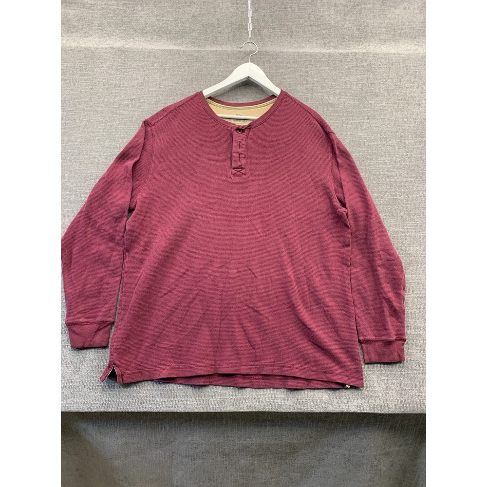 Outdoor Life Field Thermal Henley Shirt Mens XL‎ Maroon Waffle Knit Logo Outdoor